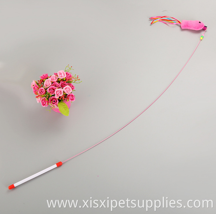 Wholesale Catfish Fishing Supplies Teaser Stick Wand Cat Toys Stainless Steel with Feather Mouse for Cats Interactive Toys 10pcs